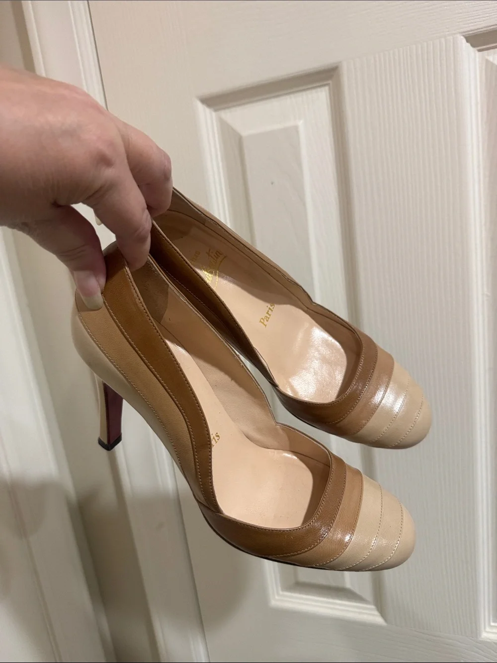 Christian Louboutin/Classic Three-Tone Beige and Darker Cream Women's Heels! 6.5